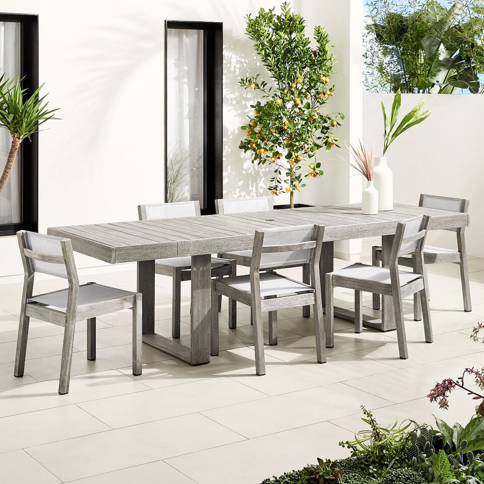 Portside Outdoor Expandable Dining Table + 6 Textilene Chairs Set